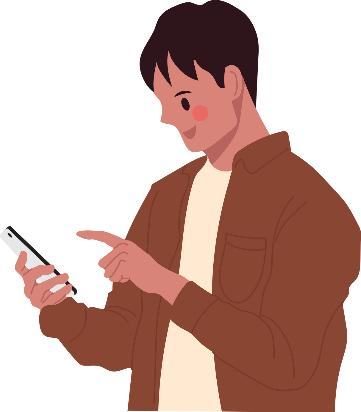 Hand-Drawn Man Using Mobile